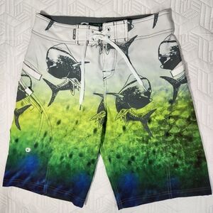 WAVE LIFE MENS BOARD SHORTS MENS‎ 30 Shark Print Tie And Nylon Closure